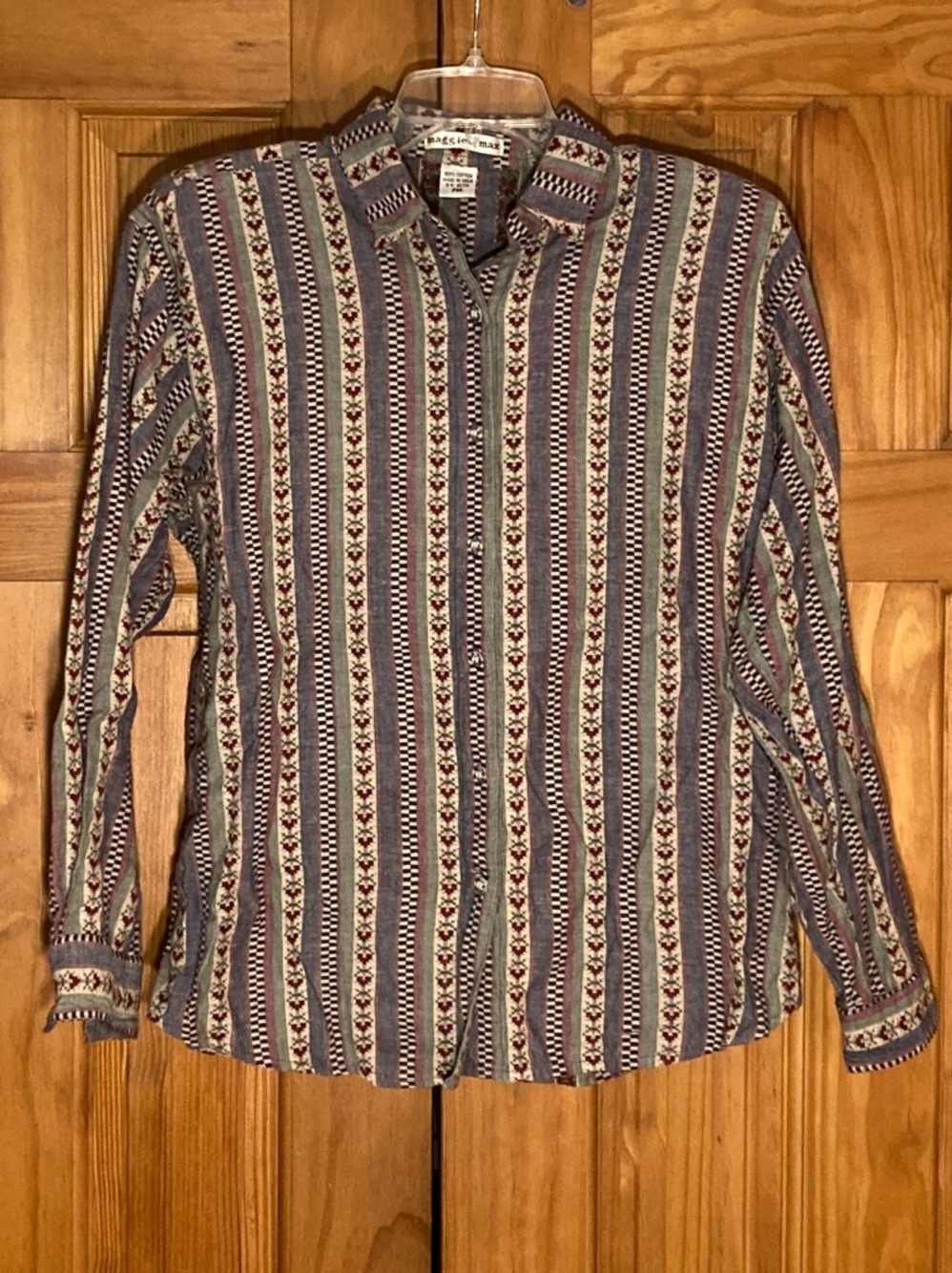 EUC Maggie & Max Vintage 80s 90s Top Long Sleeve Blouse Green Red Size PM